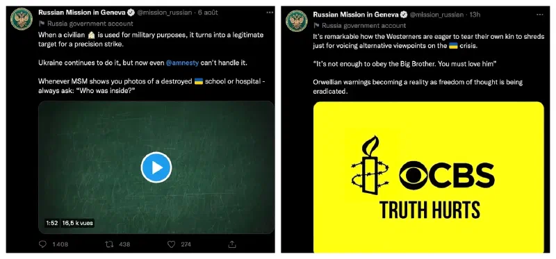 La Mission diplomatique russe à Genève utilisant le rapport Amnesty pour justifier les frappes russes
